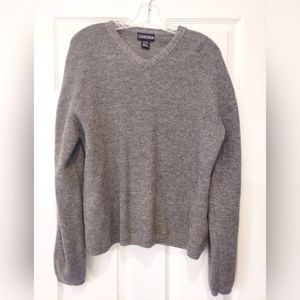 JANTZEN Gray men's sweater 100% wool v-neck pullover knit ribbed size XL